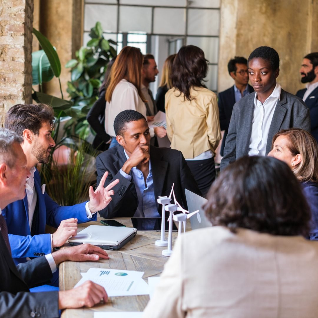 Group of engineers analyzing the results of technology companies